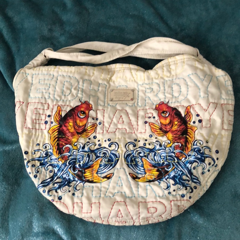 Cream Ed Hardy fish bag